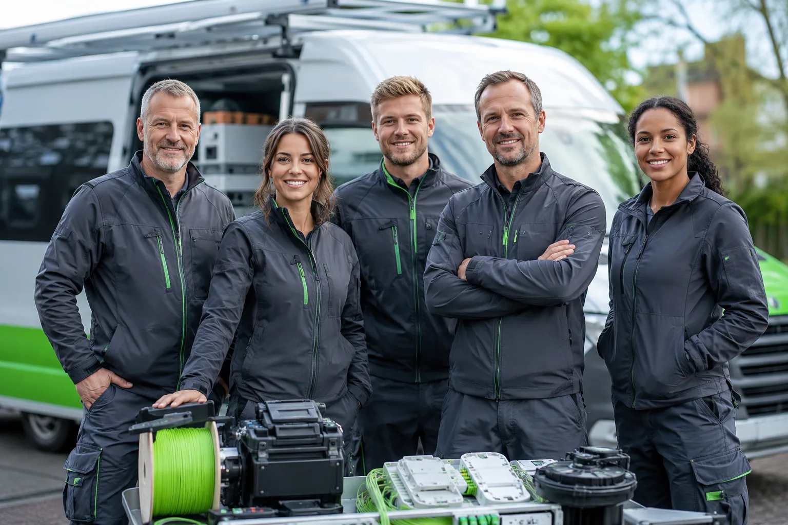 baconnect-Technikerteam vor dem Servicefahrzeug in Bremen und Niedersachsen